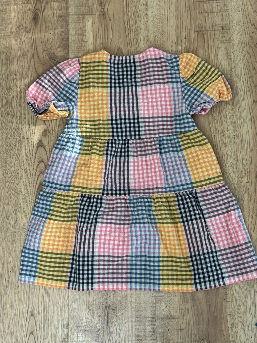 Free Assembly Girls Patchwork Gingham Dress XS 4/5 Multicolor